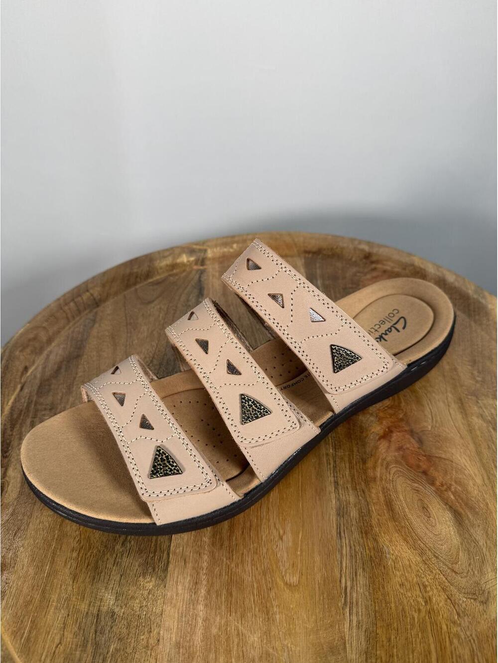 Clarks Laurieann Nora Sand Leather Slide Sandals US 12W Wide Comfort Slip-On NWB - Picture 10 of 13